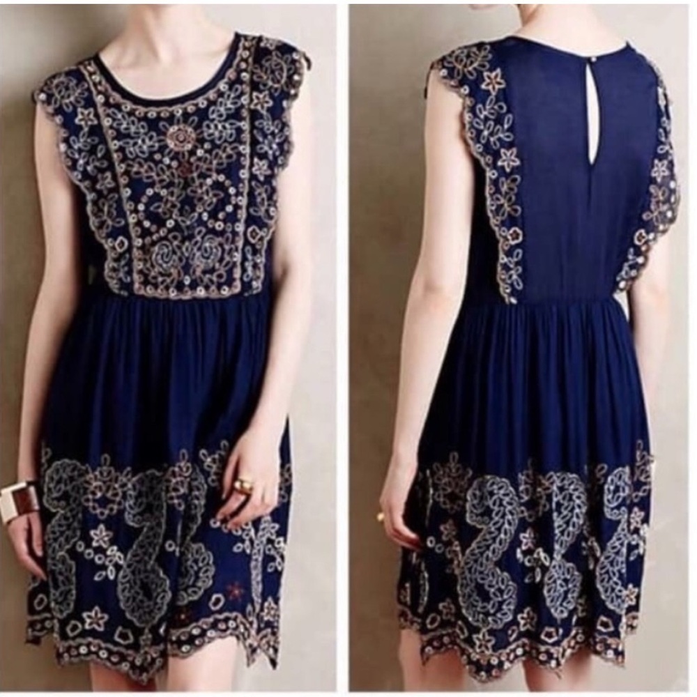 Vanessa Virginia Anthropologie Putomayo Beaded Embroidered Mini Dress Size XS